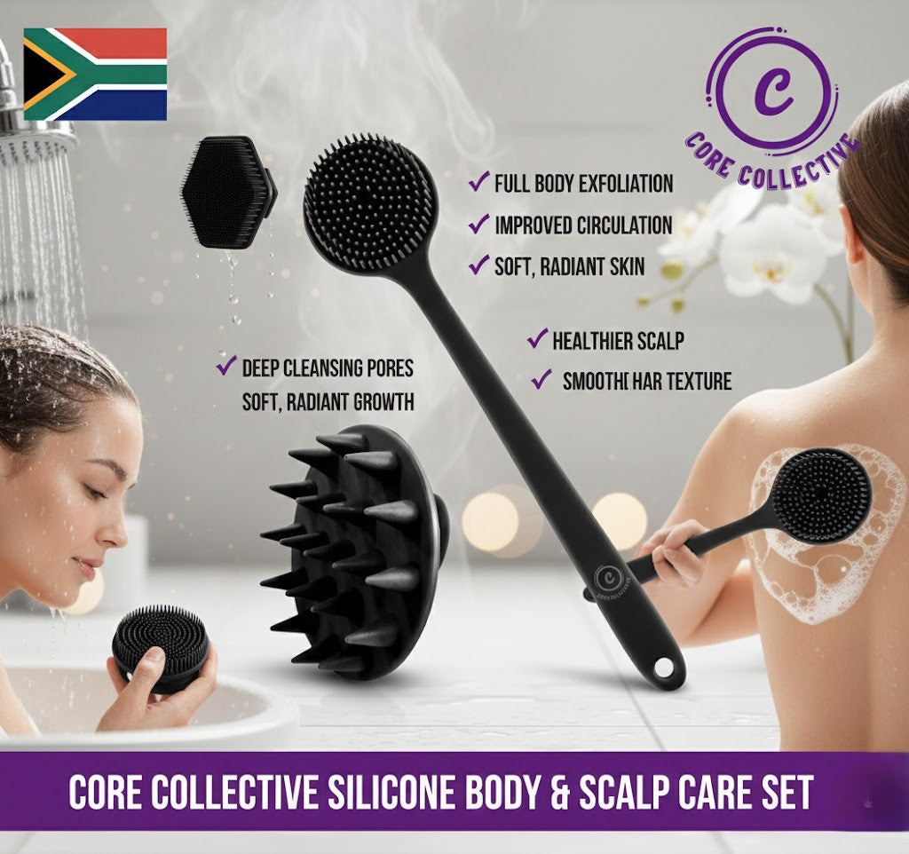 CCollective™ - 4pcs Body & Face Brush Set – Long Handle Back Scrubber + Bath Brush + Shampoo Brush + Face Brush