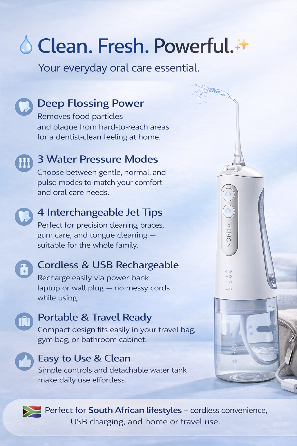 Portable 4-in-1 Cordless Water Flosser – Deep Clean Teeth & Gums Anywhere