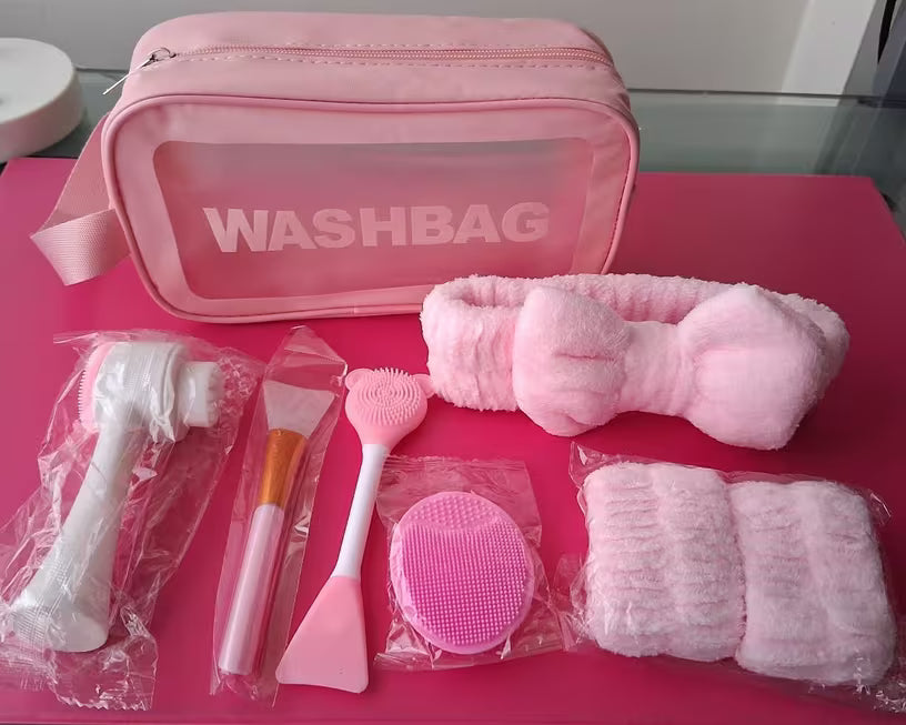 CCollective™ - 8-Piece Beauty Spa & Facial Cleansing Gift Set – Makeup Bag, Exfoliating Brushes, Spa Headband & Travel Skincare Kit
