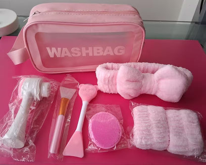 CCollective™ - 8-Piece Beauty Spa & Facial Cleansing Gift Set – Makeup Bag, Exfoliating Brushes, Spa Headband & Travel Skincare Kit