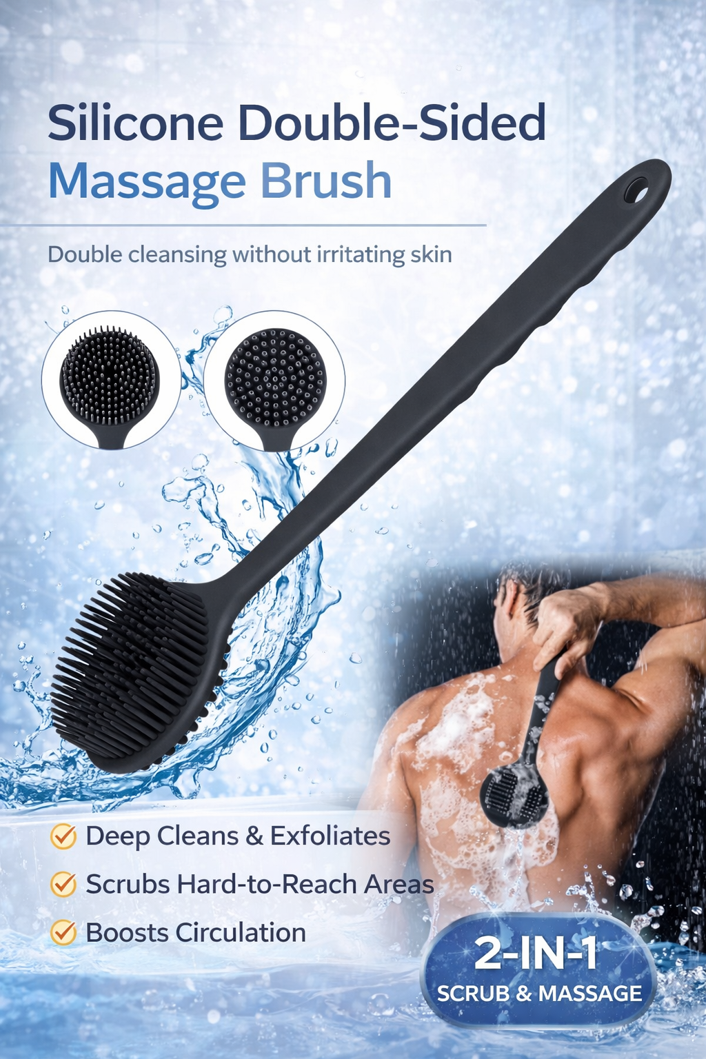 CCollective™ - 4pcs Body & Face Brush Set – Long Handle Back Scrubber + Bath Brush + Shampoo Brush + Face Brush