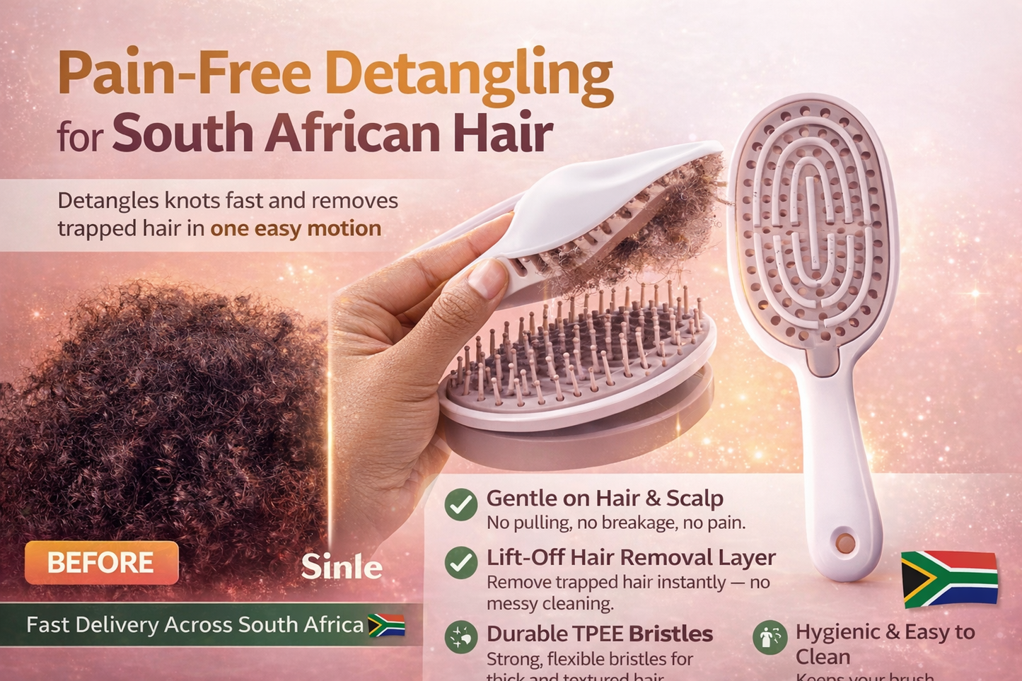 CCollective™ - Fast & Easy Hair Detangling Brush with Retractable Comb – Self-Cleaning Hair Brush