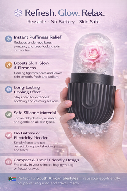 Facial & Eye Ice Roller – Reusable Silicone Skin Brightening Tool for Puffiness, Glow & Relaxation | No Battery Required