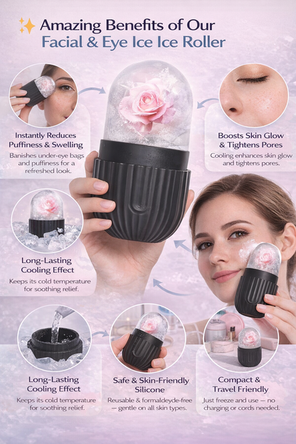 Facial & Eye Ice Roller – Reusable Silicone Skin Brightening Tool for Puffiness, Glow & Relaxation | No Battery Required