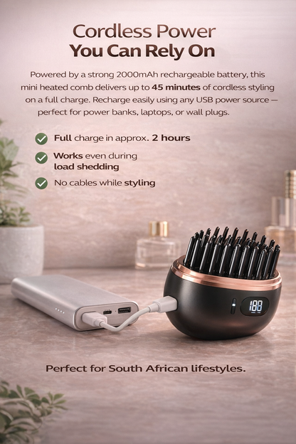 Compact Cordless Hair Straightening Comb – Pocket-Size USB Rechargeable Styling Brush