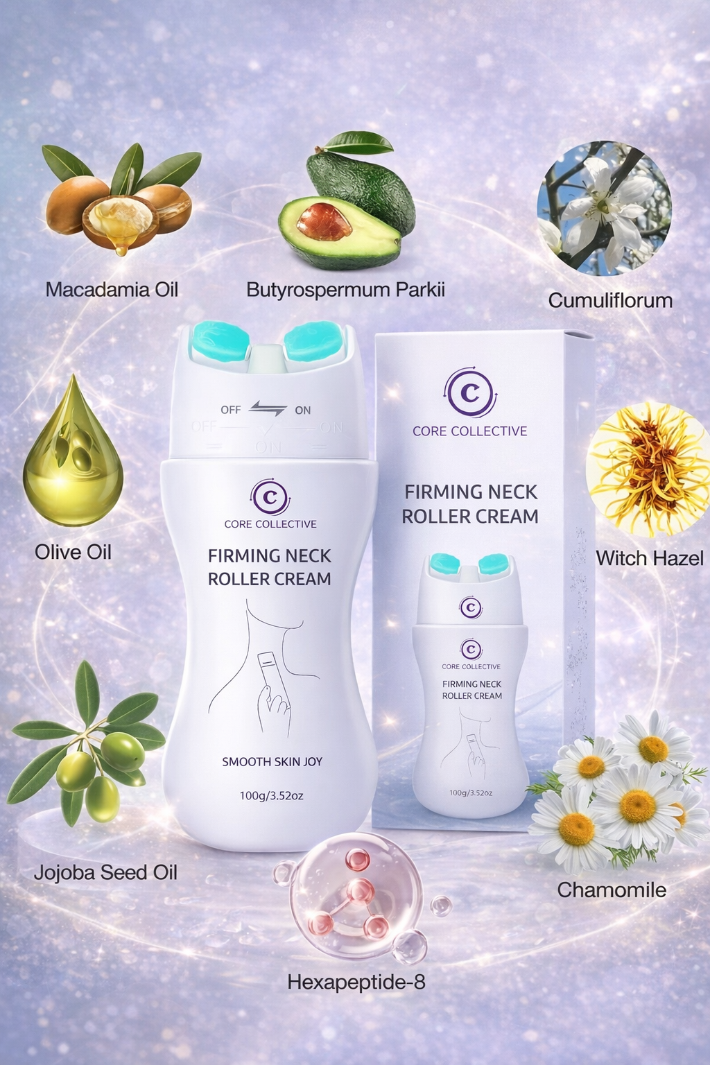 CCollective™ - Firming Neck Massage Roller Cream – Hydrating & Lifting Neck Treatment with Hyaluronic Acid, Squalane & Shea Butter