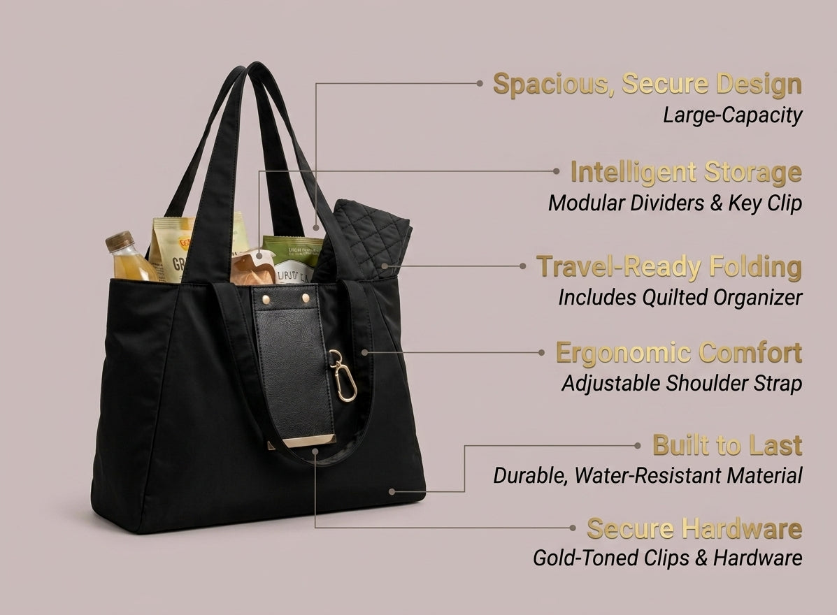 Core Collective™ Foldable Shopping Tote – Reusable Large-Capacity