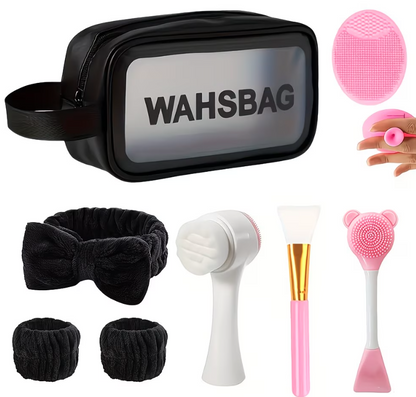 CCollective™ - 8-Piece Beauty Spa & Facial Cleansing Gift Set – Makeup Bag, Exfoliating Brushes, Spa Headband & Travel Skincare Kit