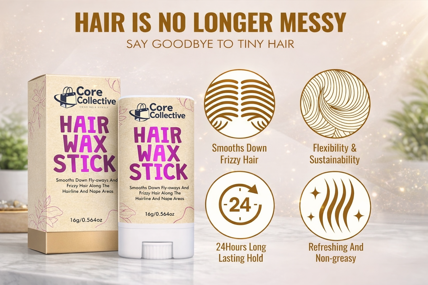 CCollective™ - Hair Control Pomade Stick – Non-Greasy Flyaway & Edge Control Wax for Sleek Styling & Frizz Smoothing