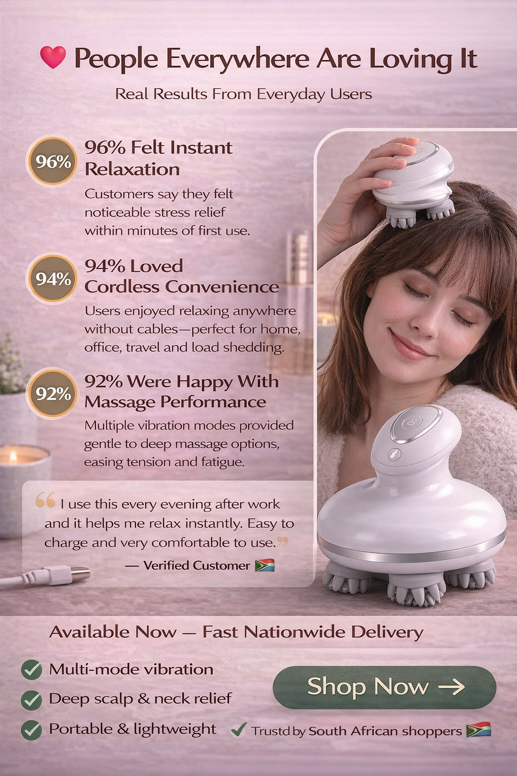 Electric Cordless Scalp Massager – 4-Mode Deep Cleansing, Hair Growth & Stress Relief