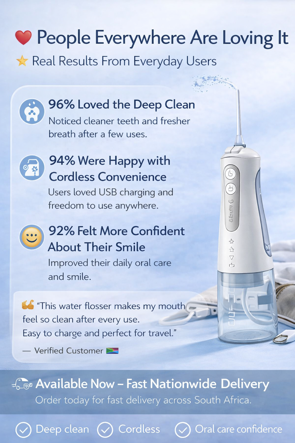 Portable 4-in-1 Cordless Water Flosser – Deep Clean Teeth & Gums Anywhere