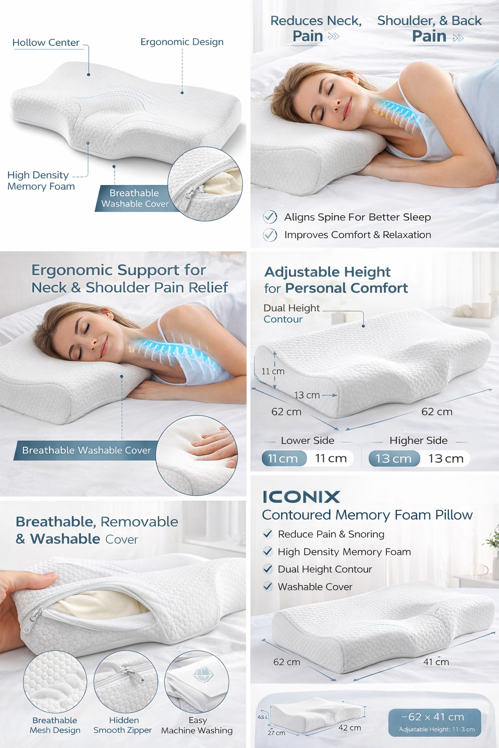 Iconix Contoured Memory Foam Pillow – Ergonomic Neck & Shoulder Pain Relief