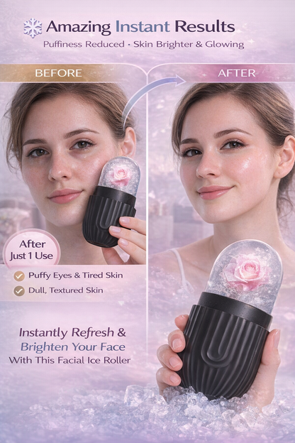 Facial & Eye Ice Roller – Reusable Silicone Skin Brightening Tool for Puffiness, Glow & Relaxation | No Battery Required