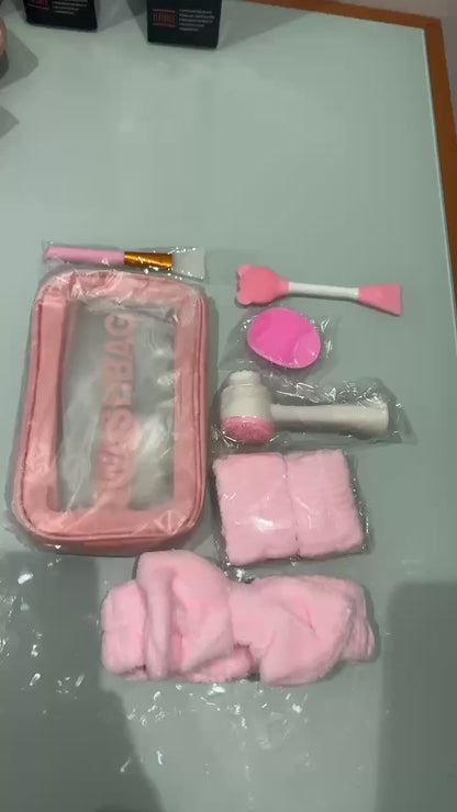 CCollective™ - 8-Piece Beauty Spa & Facial Cleansing Gift Set – Makeup Bag, Exfoliating Brushes, Spa Headband & Travel Skincare Kit