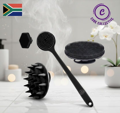 CCollective™ - 4pcs Body & Face Brush Set – Long Handle Back Scrubber + Bath Brush + Shampoo Brush + Face Brush
