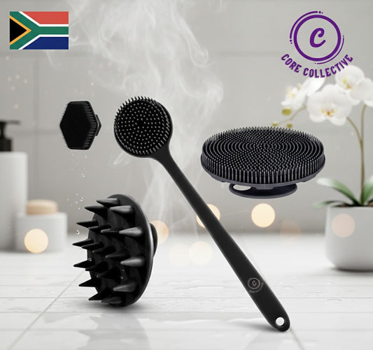 CCollective™ - 4pcs Body & Face Brush Set – Long Handle Back Scrubber + Bath Brush + Shampoo Brush + Face Brush